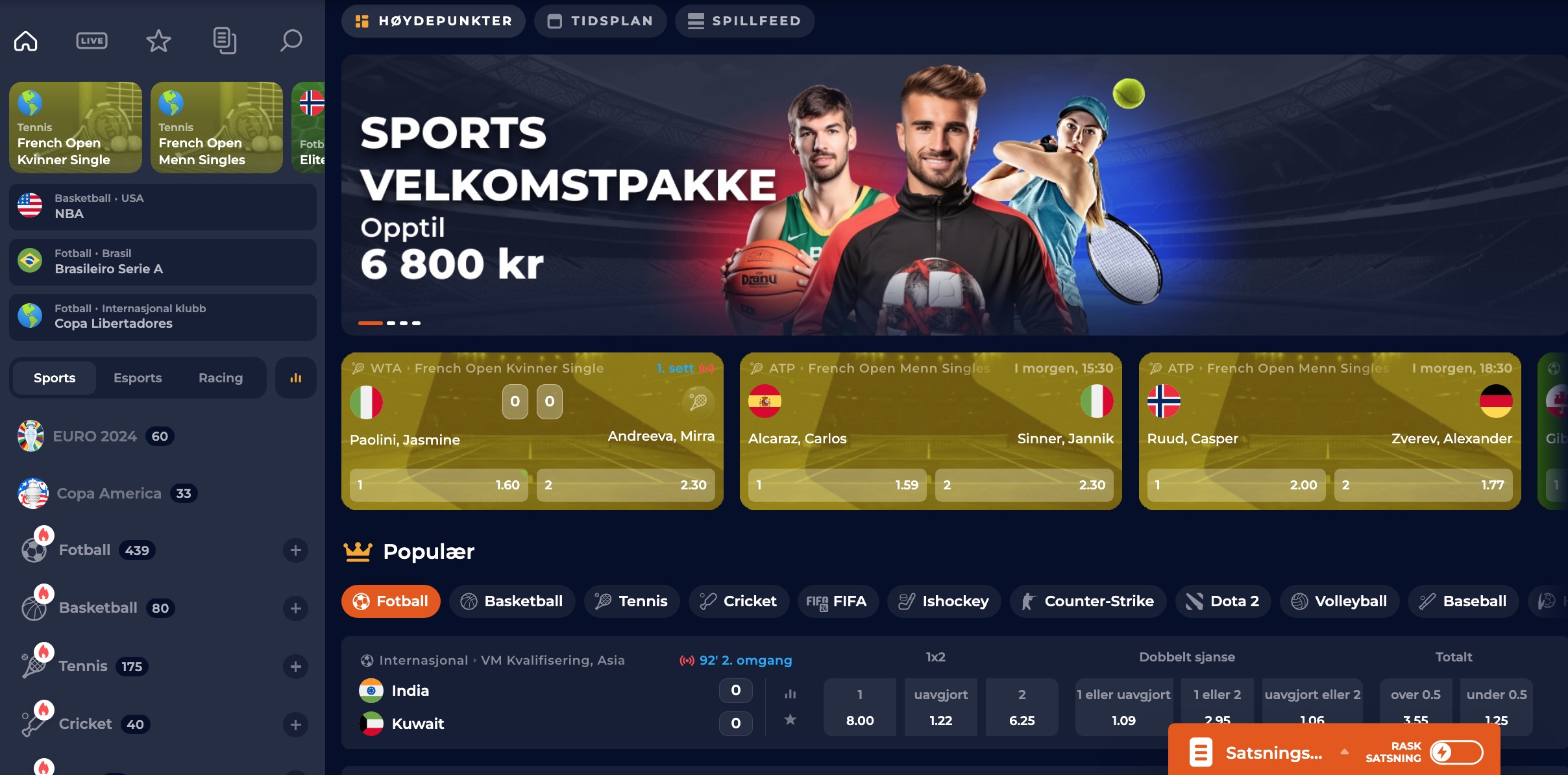 Sportsbetting hos Nine Casino Norge